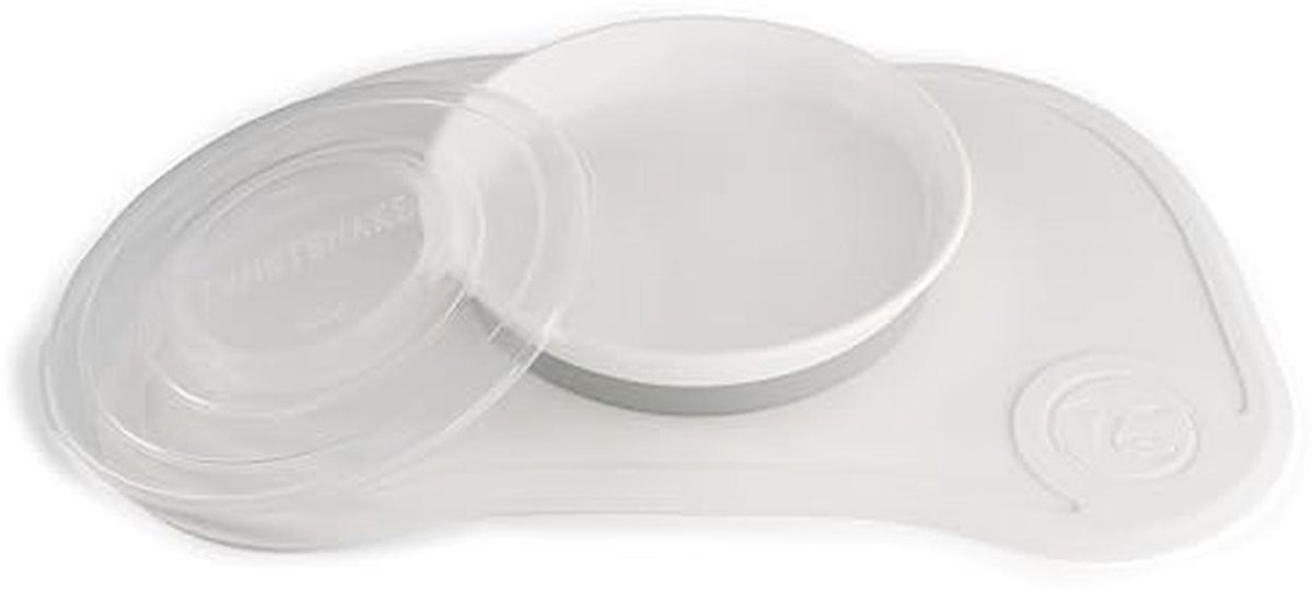 Gezellige Kinder Tafelset met Klikmat - 38x25cm Placemat en Bord met Deksel, BPA-vrij, Voor Kinderen van 6 maanden en ouder, Wit