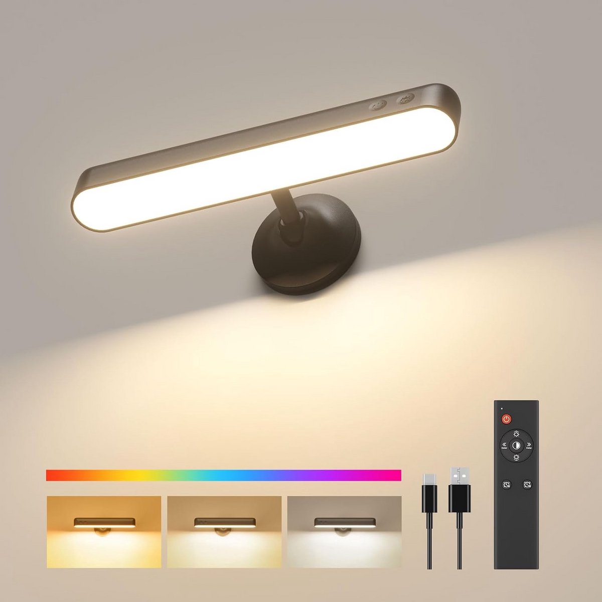 Draadloze LED Wandlamp met Oplaadbare Batterij en Afstandsbediening - 360° Draaibaar, Dimb