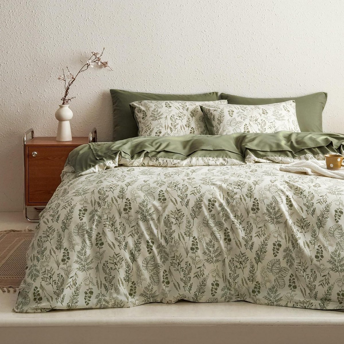 Beddengoedset 220 x 240 cm met Bladeren en Bloemen, Microvezel, Omkeerbaar, Inclusief 2 Ku