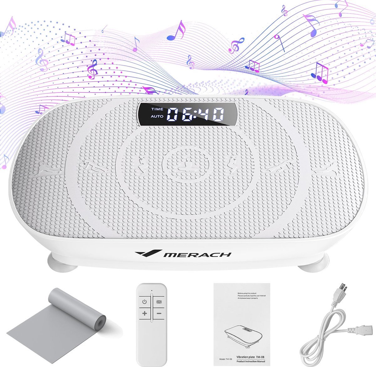 NaevaMi Trilplaat - Model: Slim - Vibration Plate - Voor Vetverbranding en Gewichtsverlies - 10 Snelheden Handmatige Modus - Stil ≤65dB met LED Display, Afstandsbediening en Yoga Weerstandsband - 51,6×28,7×11,9cm - Wit
