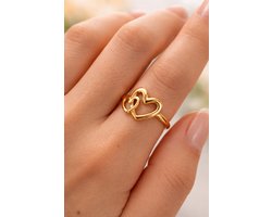 Lundholm Luxe Ring Dames Goud Kleurig my Hartjes Liefdes ring betekenisvol - Premium Stainless Steel Jewellery - Verstelbare Ring Nybro serie - Cadeau voor Vrouw Cadeau voor Oma - Scandinavisch Design