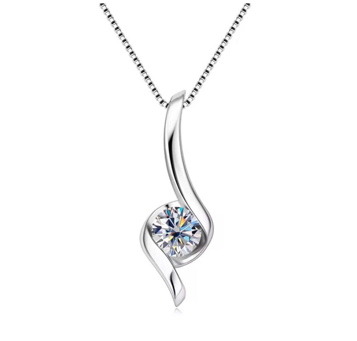 Selevie ketting wit goud met Moissanite 0.5ct Twist Pendant - Necklace Diamond 0.5ct look round cut - Ronde Moissanite VVS1