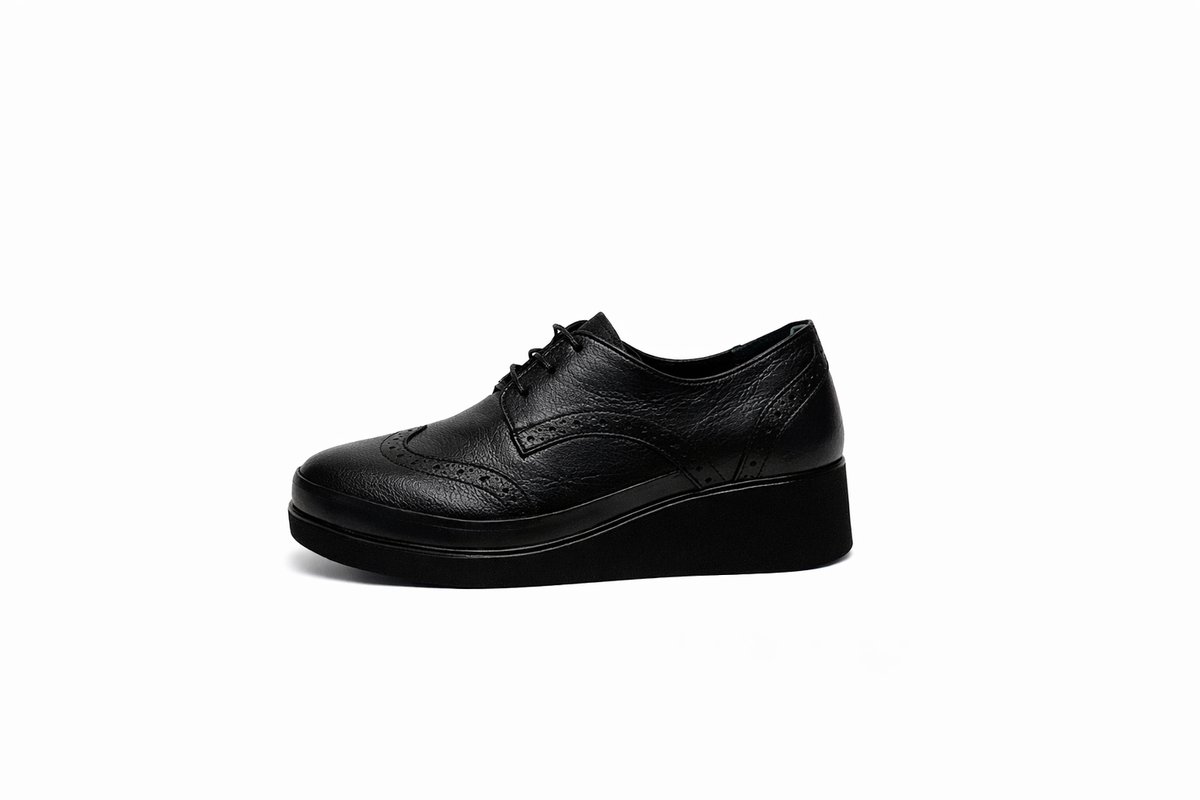 Lorévine – Dames Leren Veterschoenen – Zwart