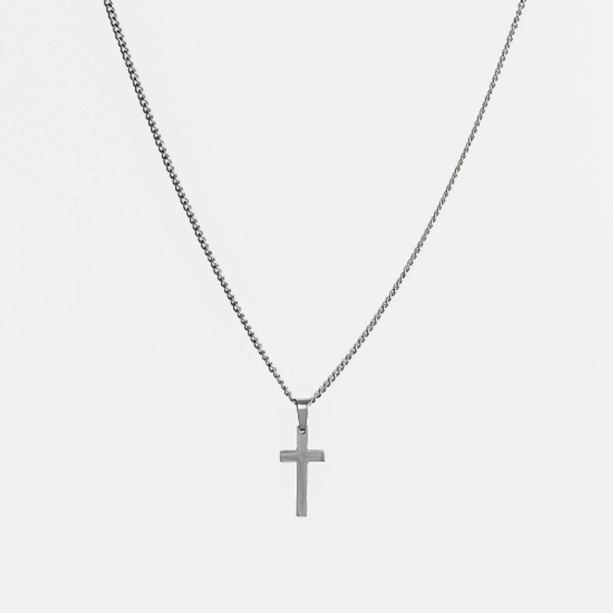 Unreal Elements Heren Ketting Kruis - Zilverkleurig - Cuban Link 2mm - RVS - Necklace Men - 55 cm - Cadeau voor Mannen