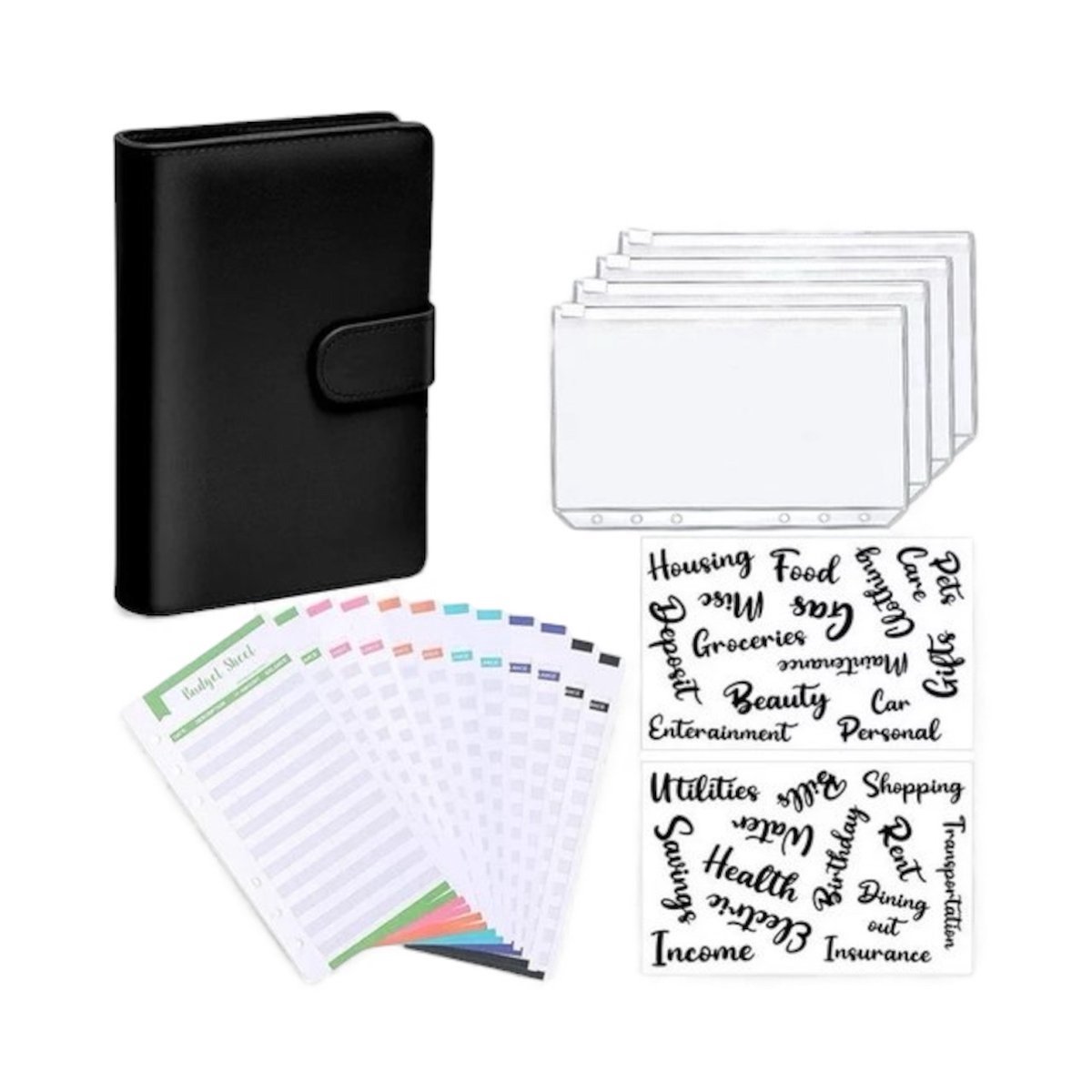 StrongFlow Budget Planner met Geldmapjes Zwart – Budgetplanners - Budgetplanner Kasboek – Huishoudboekje – Budget Binder – Budgetplanner Invulboekjes – Kasboekje in en uitgaven – Kasboek Huishoudboek – Uitgaven Boekje