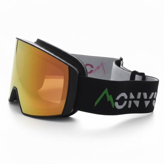 Monvu Sports Peak Pro Zwart met rode lenzen - Skibril heren - Skibril dames – Ski zonnebril met fotochrome gepolariseerde lens – Magnetisch wisselsysteem – Anti-fog – Groot zichtveld – Geschikt over bril