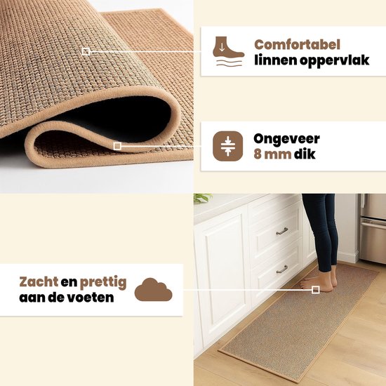 Keukenloper set van 2 – Antislip & wasbaar – Jute look – 44×120 + 44×75 cm