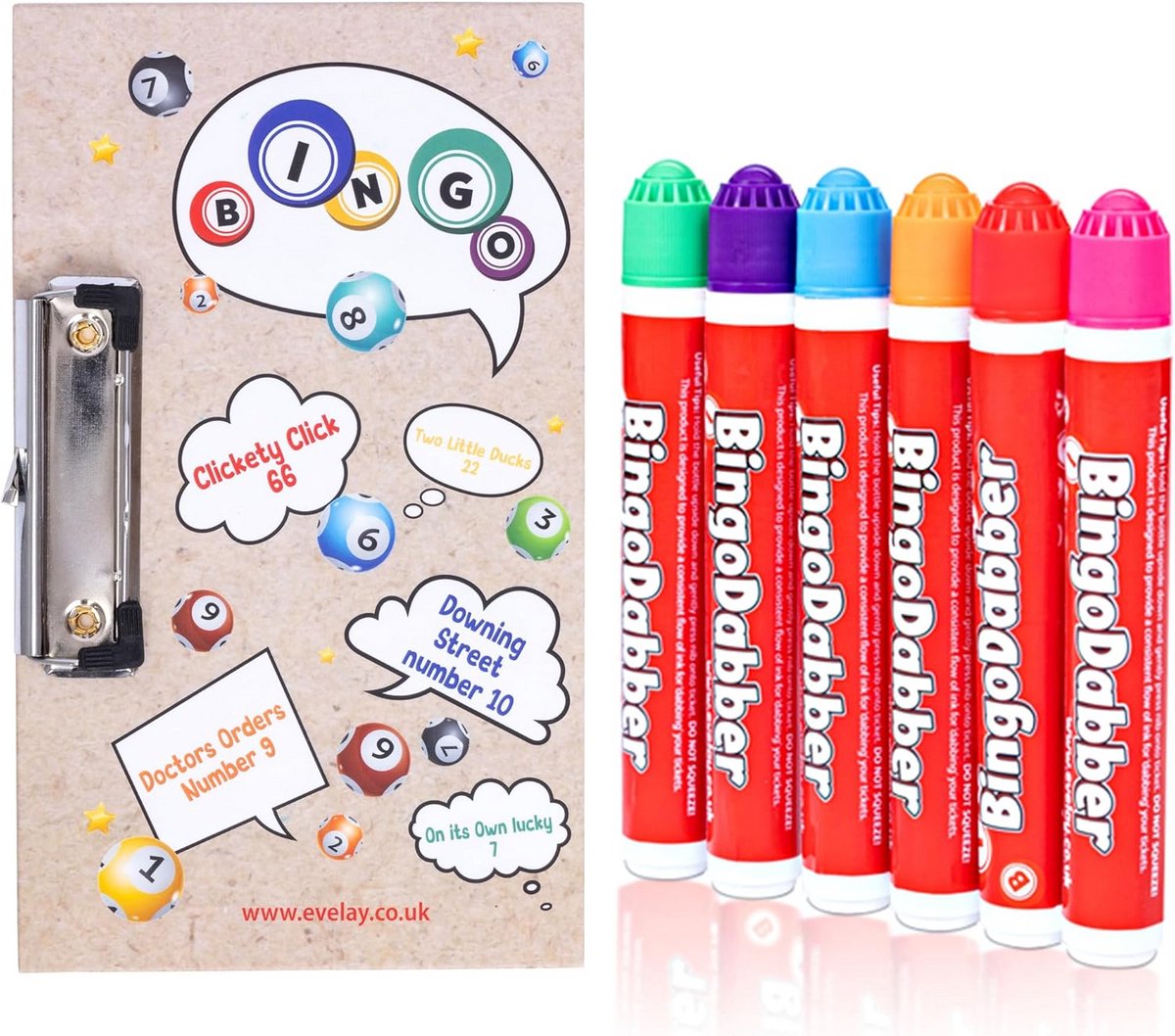 Bingo Bord Set met 6 Kleurrijke Dabbers voor Onvergetelijke Spelavonden