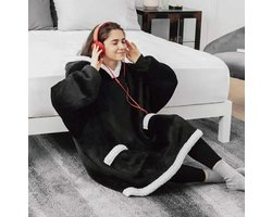 ​Oversized Hoodie Unisex - Effen Zwart - Warme Fleece - Maat L (LET OP: Pas vanaf 1.70m / Valt als XL)