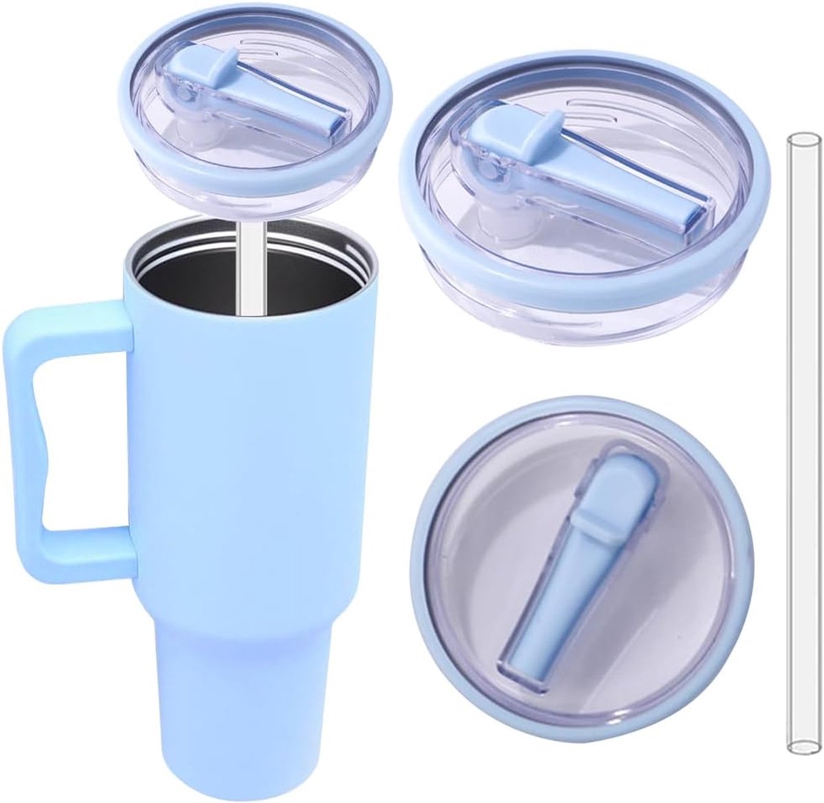 Vervangend Rietjesdeksel voor Stanley - type Quencher H2.0 FlowState Tumbler 1,18L – Lekvrij Flip-Straw Deksel – Herbruikbaar Accessoire Drinkbeker in Lichtblauw