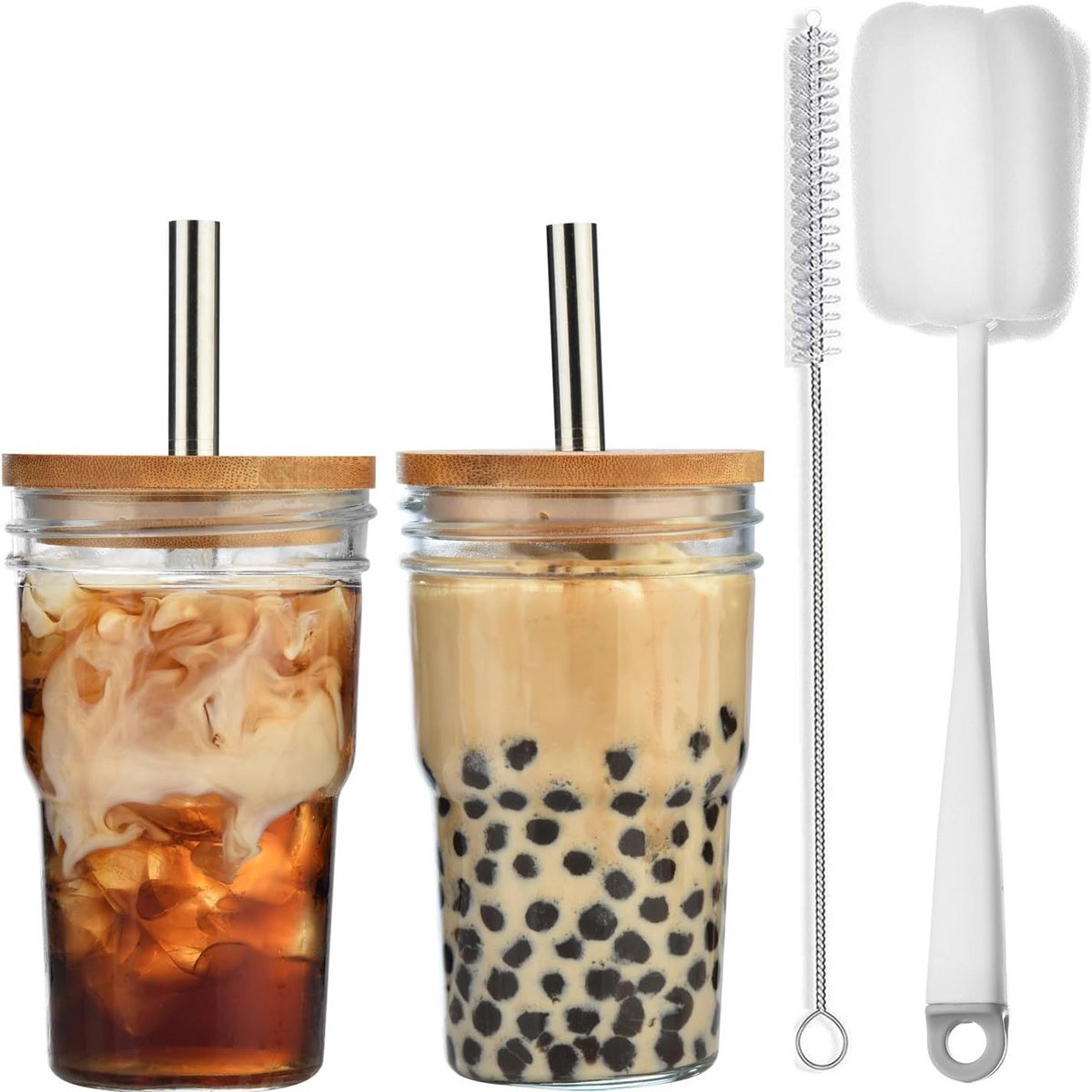 Bubbletea glazen met rietjes en deksels - 2 stuks, 475 ml