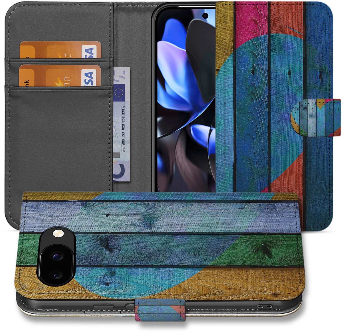 Wood Heart Patroon Google Pixel 9a Book Case Hoesje