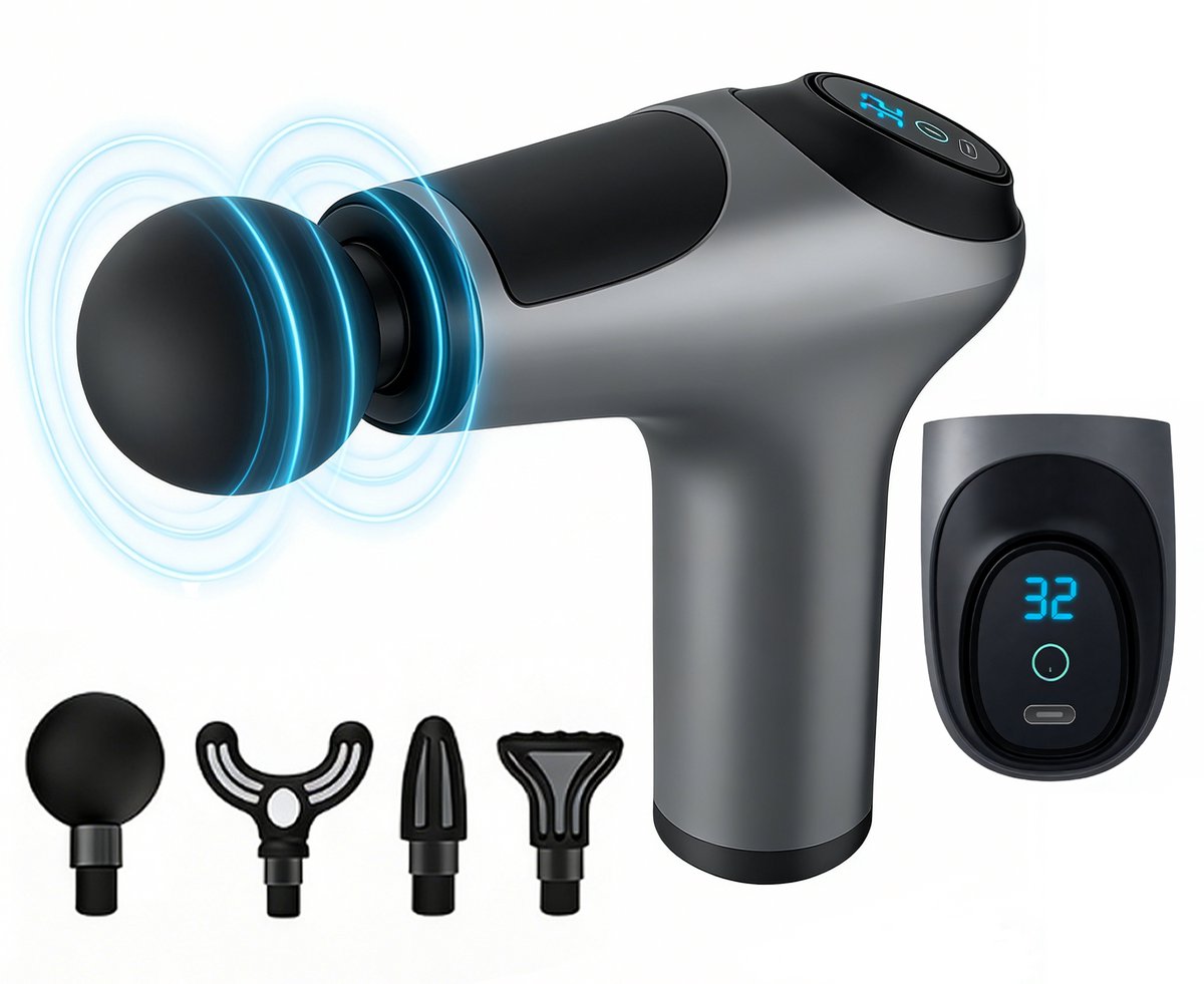 Folelyi Massage gun-Professioneel Massage Apparaat-Massagegun-Diepe Spiermassage -6 Snelheden – 4 Opzetstukken – USB-C – Stil - Handmassageapparaat 3200 tpm-Sport en Relax Massage Apparaat