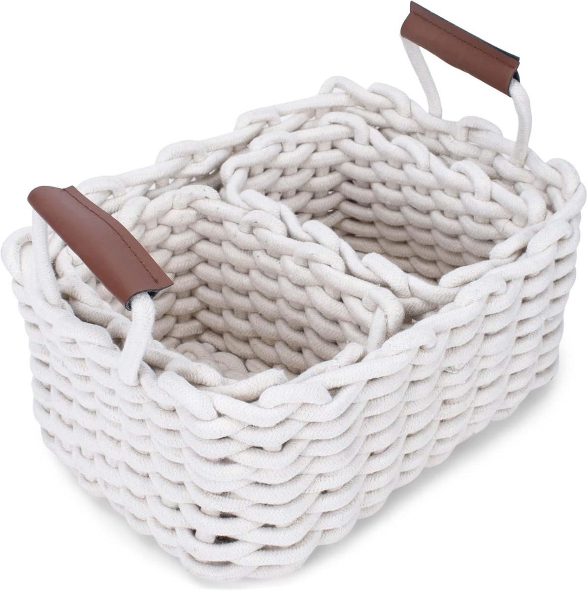 Katoen Touw Opbergmanden Set – 3 Stuks Wit – Voor Speelgoed, Cosmetica & Accessoires