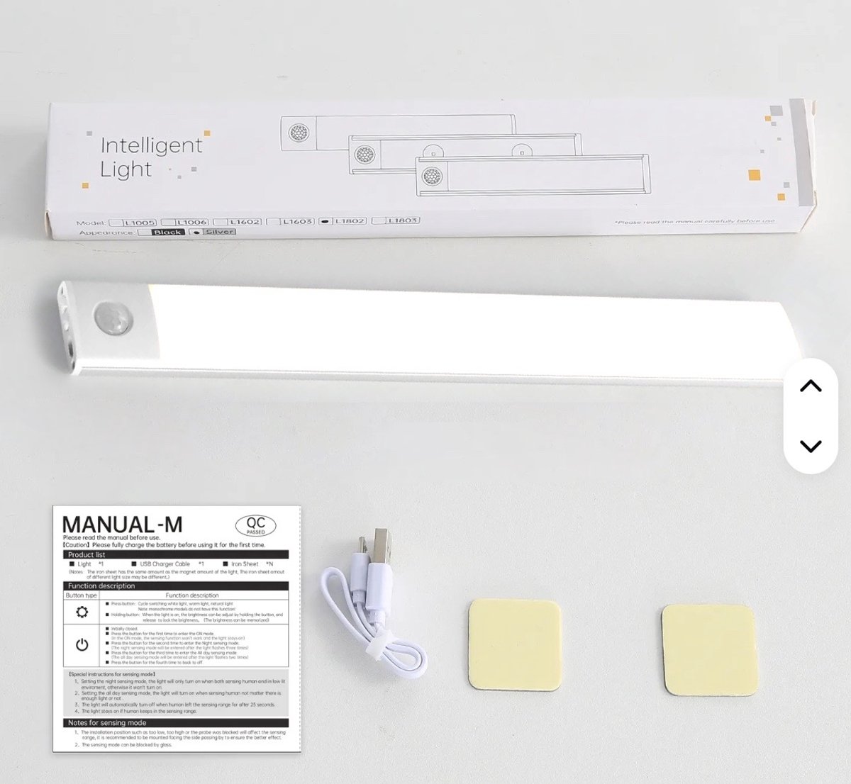 medj-led lamp 20 cm- accu -oplaadbaar -beweginssencor -3 standen-fel licht ,warm licht,koud licht-100 leds