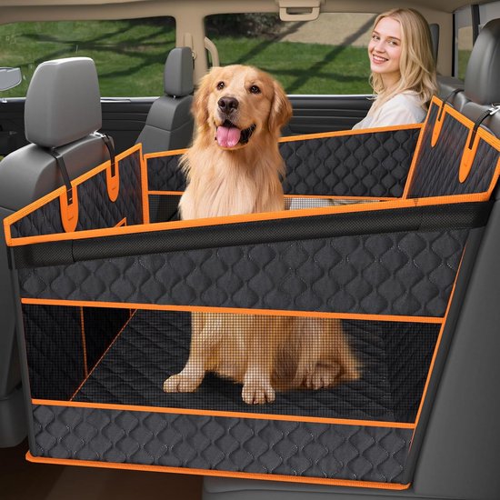 Wooaidagg Grote hondenautostoeltje, traagschuim autohondenbed met anti-slip bodem en veiligheidsgordellussen, volledig afneembaar en wasbaar autostoeltje voor honden, eenvoudig te installeren (grijs