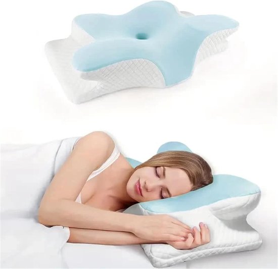 Kussen - Orthopedisch Memory Foam Kussen - Comfortabele Licht-blauwe Butterfly Sleep Halskussen - Slow Rebound en Cervical pillow - Ideaal voor Nek Ondersteuning en Diepe Slaap - Blauw