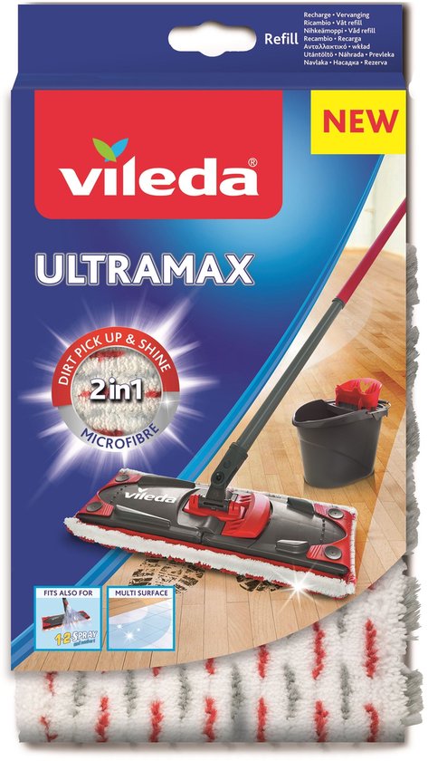 Vileda UltraMax Vervanging - 1 per verpakking - Geschikt voor alle platte mopsystemen van Vileda - Voor alle vloertypes