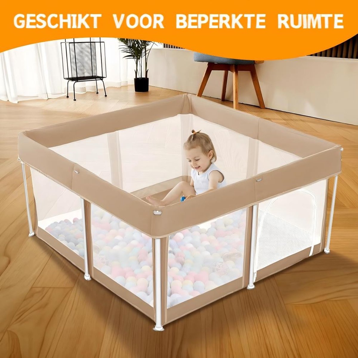 Grondbox – inklapbare box – box – speelbox – box voor baby’s – playpen – 125x125x65 cm – incl. 50 ballen, speelmat en opbergtas thumbnail 5