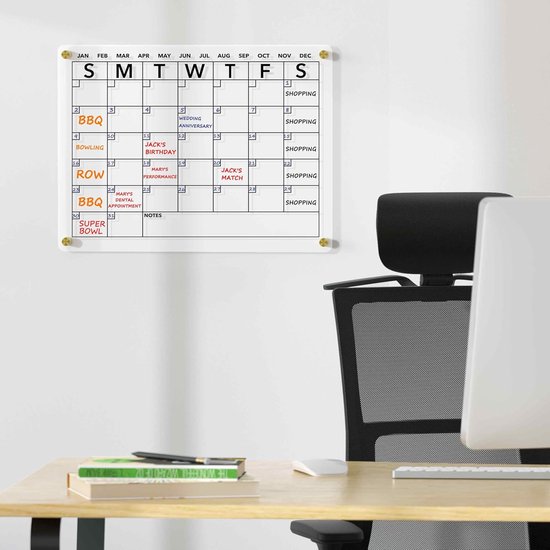 Magnetisch Weekplanner - Planbord - Familieplanner - Gezinsplanner - To Do Planner | Transparant acryl | Uitwisbaar | Inclusief 8 kleuren stiften 30*40cm