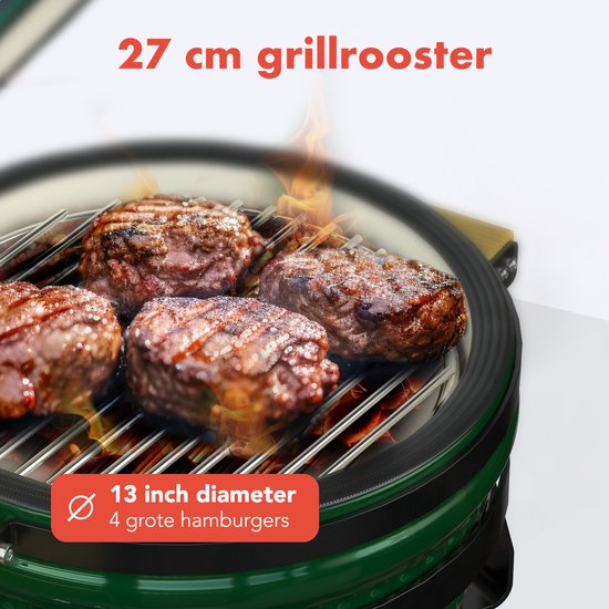 KitchenBrothers Kamado BBQ - PFAS Vrij - 13 Inch Houtskool Barbecue - 27⌀ cm - Deluxe Set - Egg BBQ met Accessoires inclusief Hoes - Groen van Merkloos — afbeelding 5