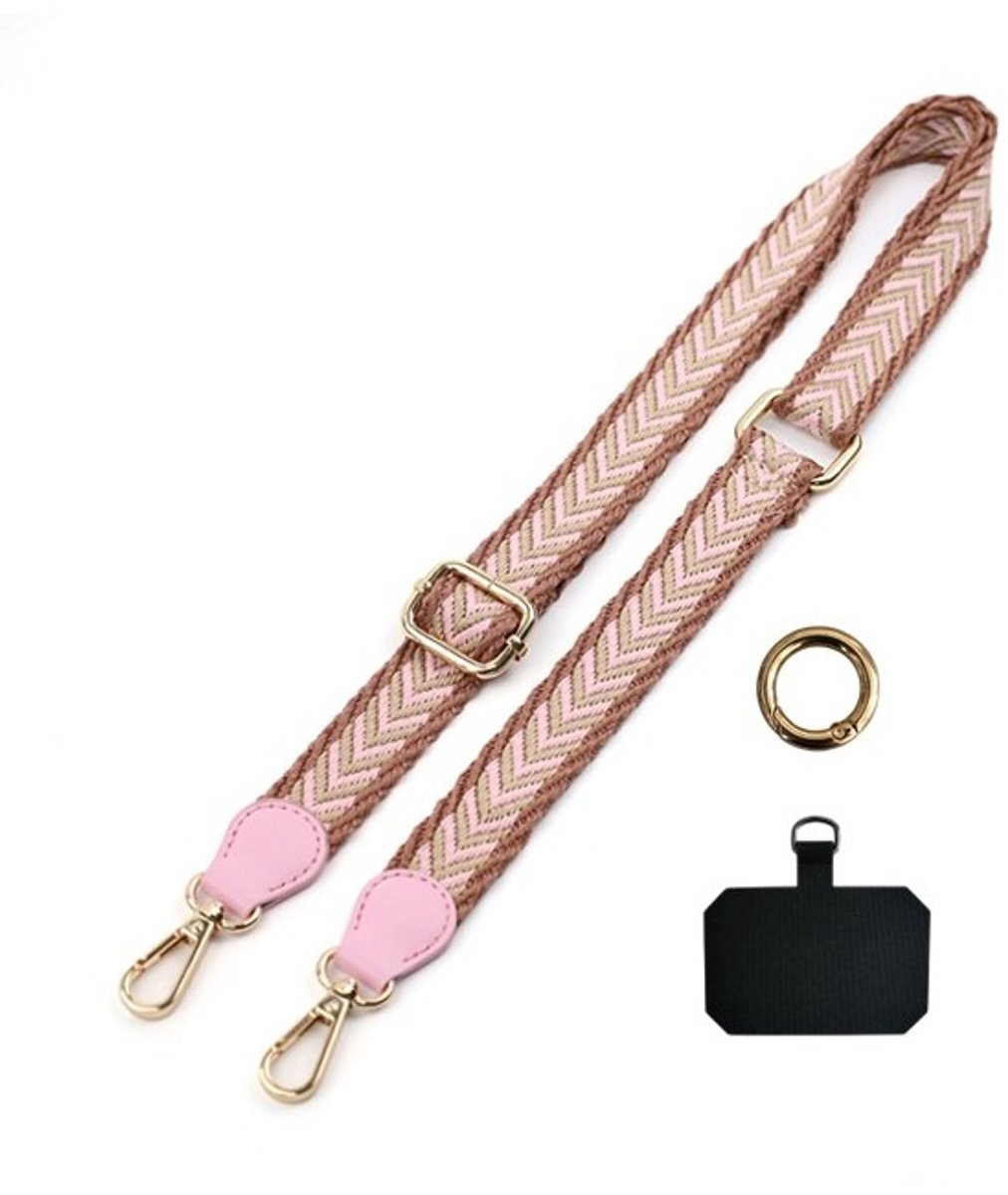 Mj Joys® - Telefoon koord - Telefoonkoord Crossbody - Crossbody Lanyard - Telefoonketting - Telefoon Nekkoord - Telefoonkoord Universeel - Phone cord - Telefoonkoorden – Telefoonkoord - Verstelbaar tot 135 cm - Roze Beige