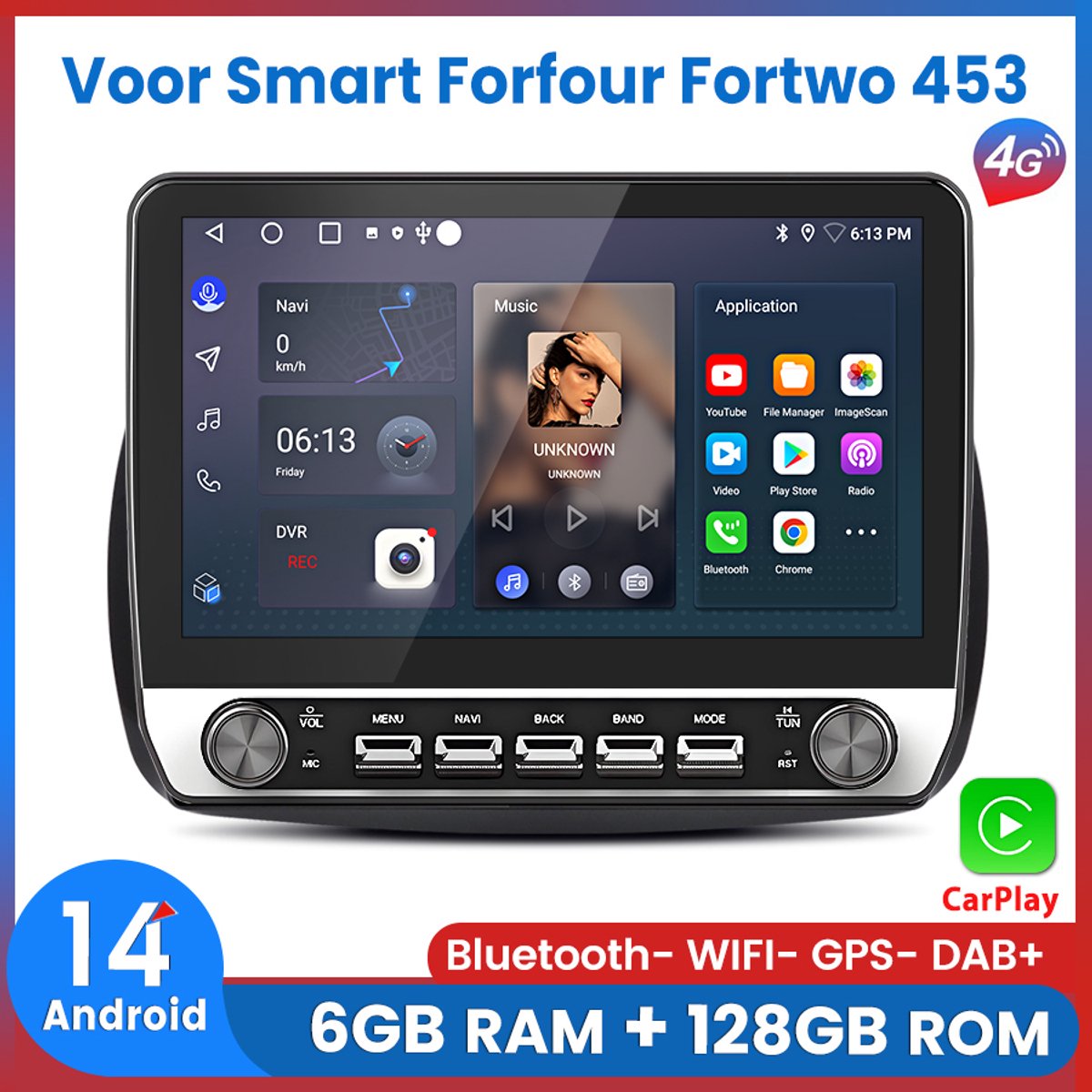 Awesafe Autoradio 6GB+128GB 10.1 Inch IPS Radio Scherm - Geschikt Voor Mercedes Benz Smart Forfour Fortwo 453 2015 t/m 2022 - Draadloos Apple Carplay & Android auto - GPS Navigatie 4G WIFI - Bluetooth & Wifi - Ondersteuning invoegen 4G SIM