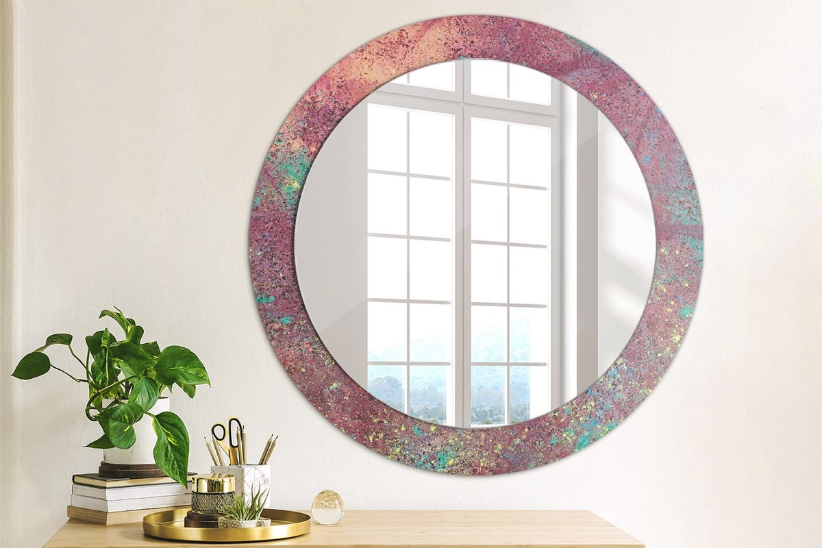 Coloray Bedrukte Spiegel - Festival van kleuren Spiegel Lijst Met Print - 70 cm - Paars Bedrukte Spiegel - Spiegel Lijst Met Print - Spiegel Met Print - Wandspiegel Met Print Paars Festival van kleuren