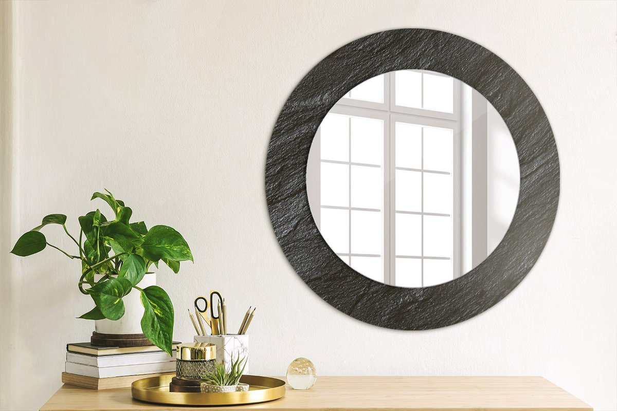Coloray Bedrukte Spiegel - Zwarte steen Wandspiegel Met Print - 50 cm - Zwart Bedrukte Spiegel - Wandspiegel Met Print - Wandspiegel Decoratieve Print - Bedrukte Spiegel