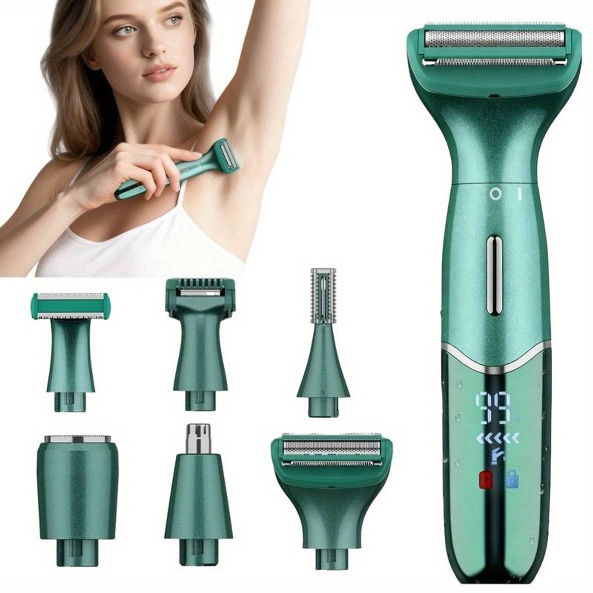 6-in-1 Elektrisch Scheerapparaat Pijnloos voor Vrouwen Groen - 6-in-1 - €32,29