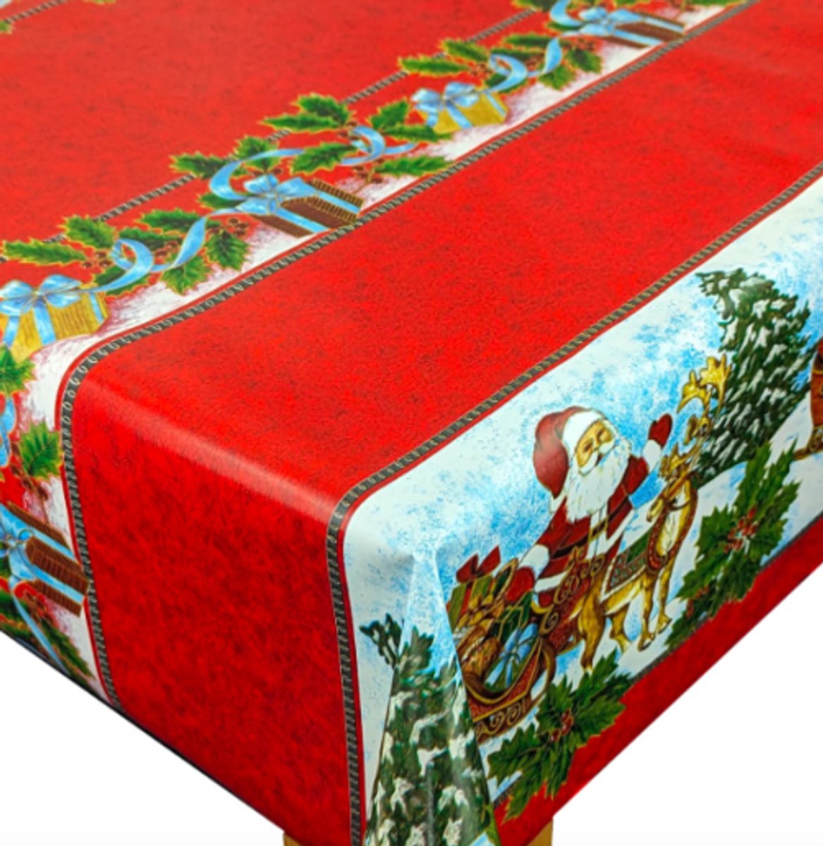 Tafelzeil PVC - Kerstman/rood - Feestdagen/kerst tafelzeil - afwasbaar - 250x140cm - op rol geleverd
