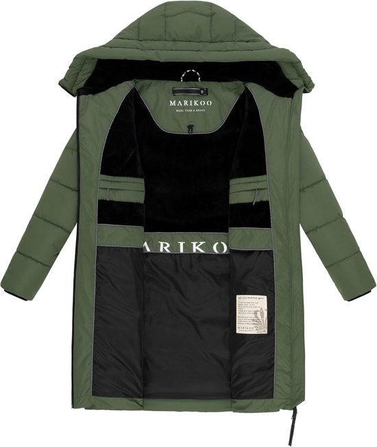 MARIKOO B978 Winterjas voor dames, lange gewatteerde winterjas met teddybont, warm gevoerd, Donkerblauw, M