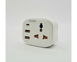 EISENZ 4-in-1 Reisstekker / Wandadapter – 4000W – 2× USB + 1× USB-C + Universele Stopcontact-Adapter – UK Plug | EISENZ Z6 Travel Power Socket