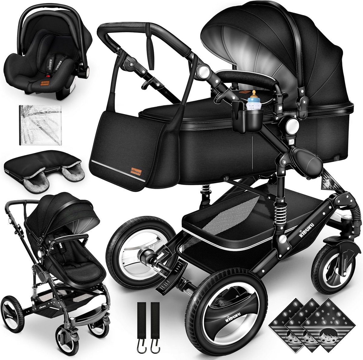 Complete 3-in-1 Kinderwagen Set met Rubberen Banden en Accessoires