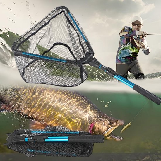 Opvouwbaar Telescopisch Schepnet voor Vissen, Kajak en Zalm - Rubber Net — afbeelding 3