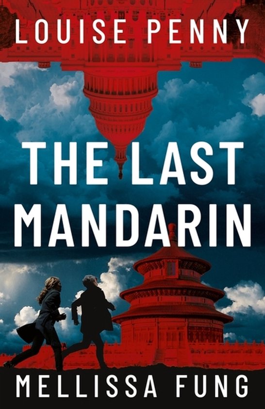 Boekcover "The Last Mandarin" met op de voorgrond twee silhouetten van vrouwen, op de achtergrond rode gebouwen en wolken.