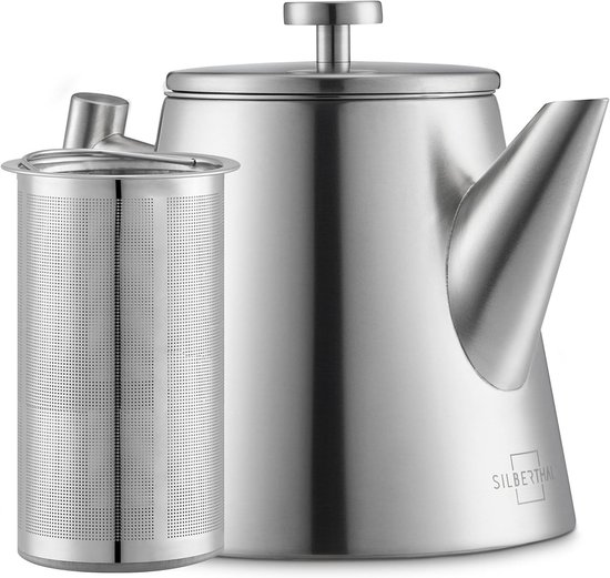 RVS Theepot Dubbelwandig met Filter - Zwarte Theekan 1 Liter - VDN