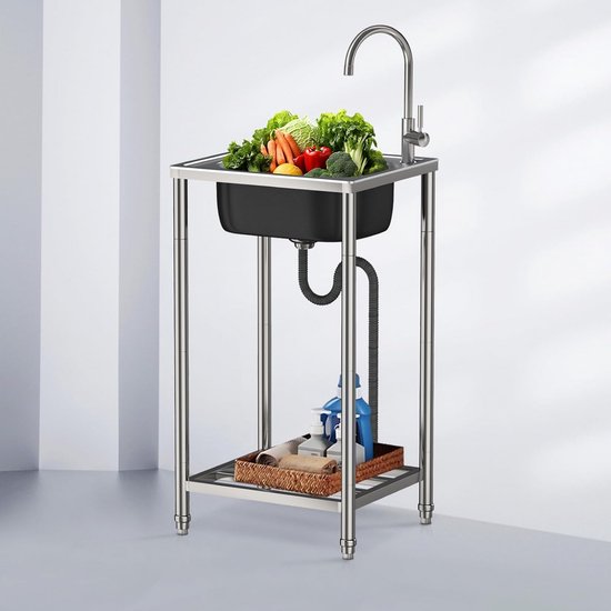 HuKaiL Vrijstaande roestvrijstalen spoeltafel, keukenspoelbak koele spoelkast met 360° kraan en horizontale plaat, commerciële spoelbak complete spoelbak met 60 kg draagkracht, 38 x 33 x 83 cm HuKaiL Vrijstaande roestvrijstalen spoeltafel, keukenspoelbak koele spoelkast met 360° kraan en horizontale plaat, commerciële spoelbak complete spoelbak met 60 kg draagkracht, 38 x 33 x 83 cm