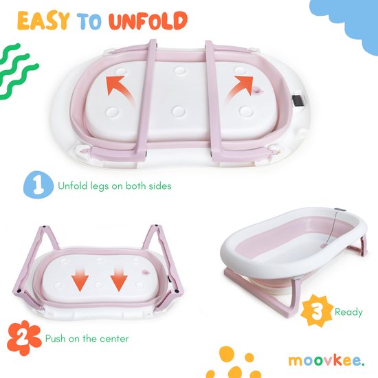 Moovkee. Badkuip met frame 80 cm roze - opvouwbaar bad met thermometer en badkussen van Moovkee — afbeelding 3