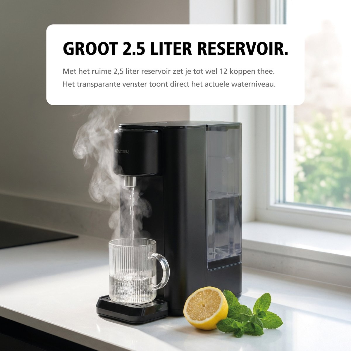Brabantia Heetwaterdispenser - 2.5 Liter Reservoir - 100℃ - Afneembare Watertank - Instant Waterkoker - Zwart - BBEK1103 — afbeelding 3