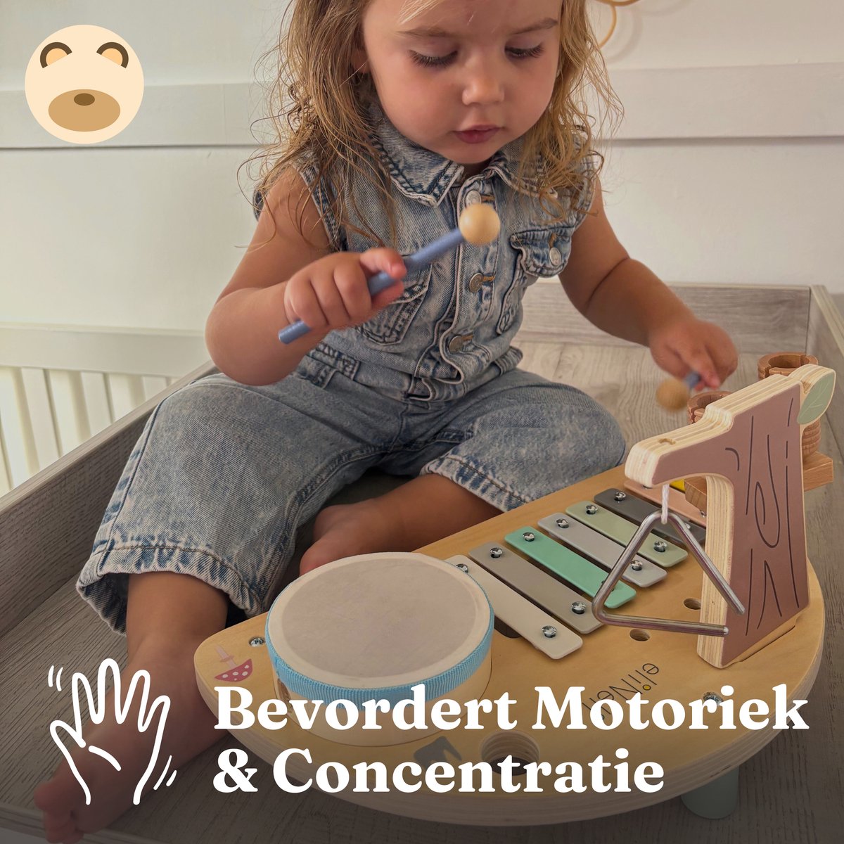 Beebie Babbels - Muziektafel - Bos Editie - Muziek Speelgoed - Houten Speelgoed - Speelgoedinstrumenten - Muziekspeelgoed 1 jaar - Met Xylofoon, Triangel en Trommel — afbeelding 7