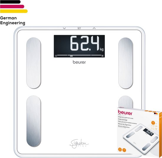 Beurer BF 400 Signature Line White Personenweegschaal - Lichaamsanalyse - Tot 200 kg - BMI/BMR/AMR - 31 x 31 cm - XL verlicht display - 10 Gebruikers - Veiligheidsglas - 5 Jaar garantie - Wit