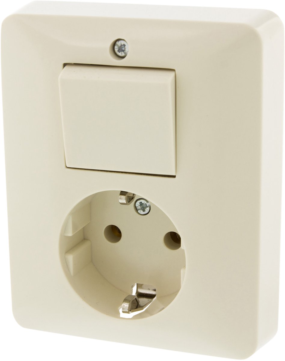 Peha Standard Combinatie Inbouw Wissel - Stopcontact met Schakelaar - Randaarde - Crème - 1 Stopcontact - Inbouw Wandcontactdoos - Afmetingen 100x81x50mm - 2 Jaar Garantie