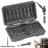 GOLDTOOLS Gereedschapsset 38-delig, 1 schroevendraaier met magnetische ratel en 1 precisieschroevendraaier voor elektronica, 15 schroevendraaierbits, 10 precisiebits, 9 dopsleutels