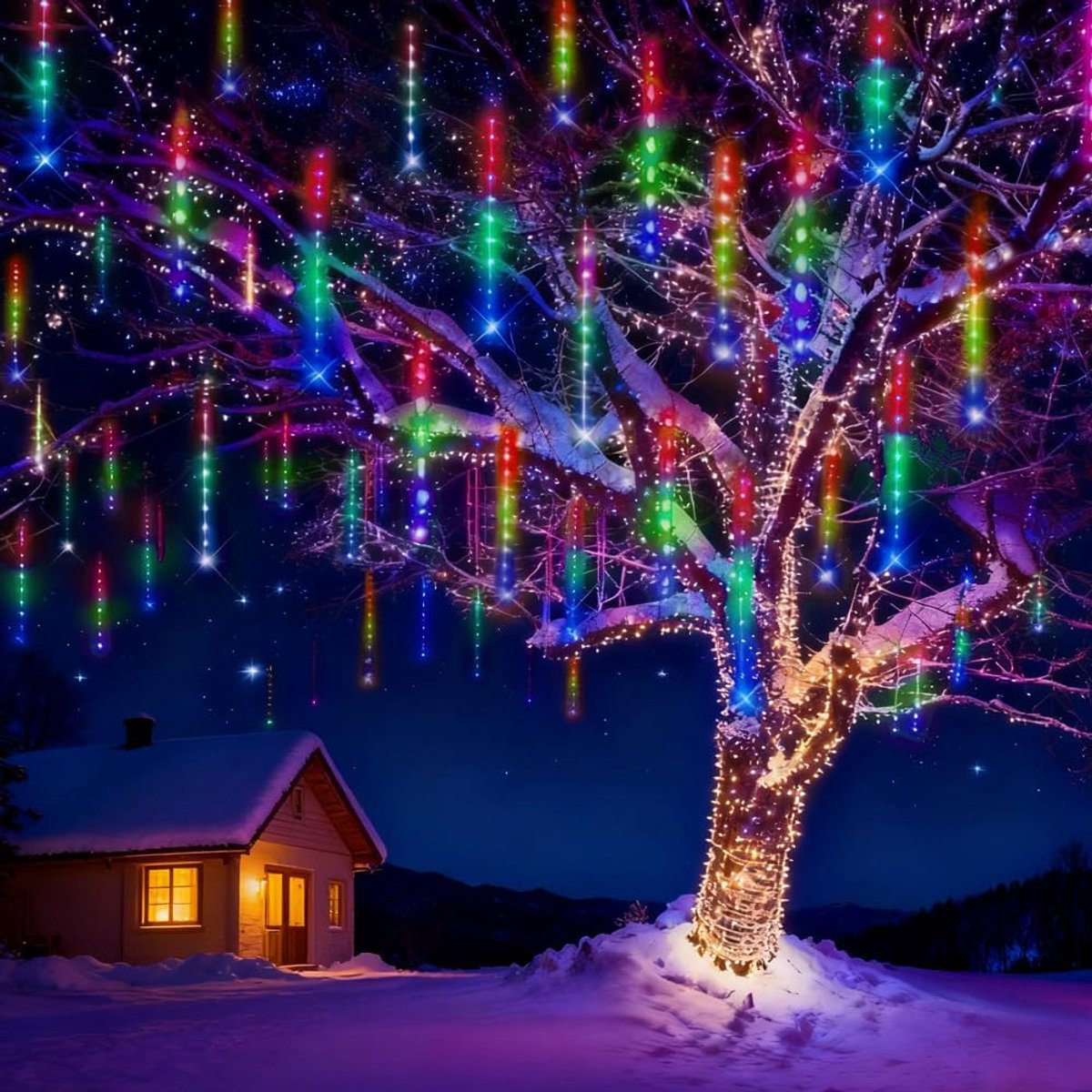 Meedeer Kerstverlichting Meteorenregenverlichting-480 leds-10 buizen-50 cm-ijspegels-Kan in serie worden geschakeld-kerstverlichting in de vorm van ijspegels-IP65 waterdicht-Lijnlengte 10m-voor feest- bruiloft-tuinboom-kerstdecoratie-kleuren