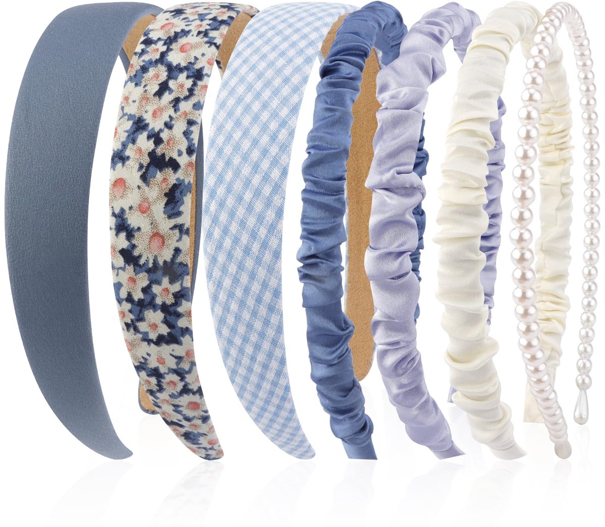 Dameshoofdbandenset - 7-delige set - Diverse stijlen - Parelversiering - Kunststof - Geschikt voor meisjes en vrouwen - blauw