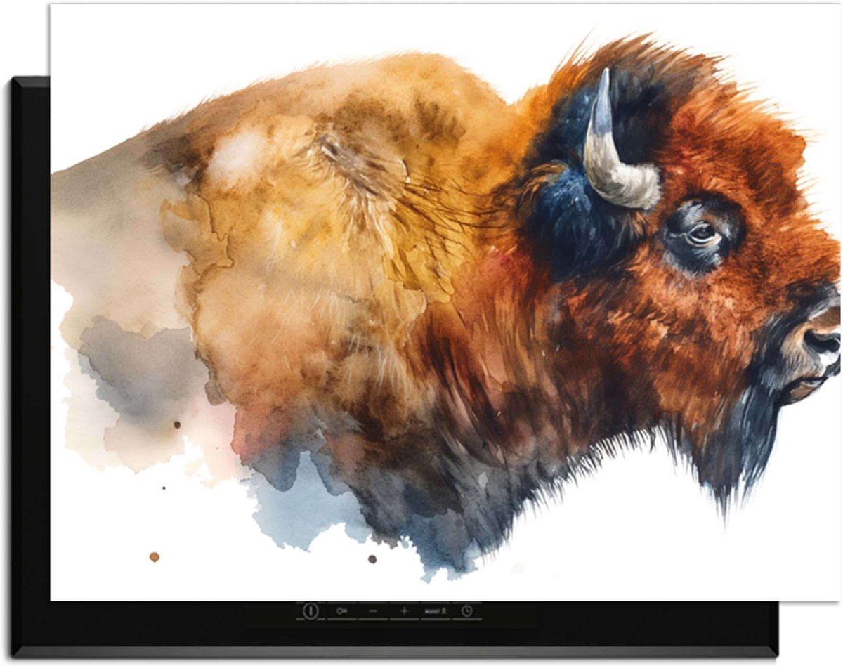 KitchenArt - Majestic Bison - Inductie Beschermer - 81.2x52.7 cm - Kookplaat Beschermer - Luxe Afdekplaat Inductieplaat - Anti-slip & Oprolbaar - Beschermmat Inductiekookplaat