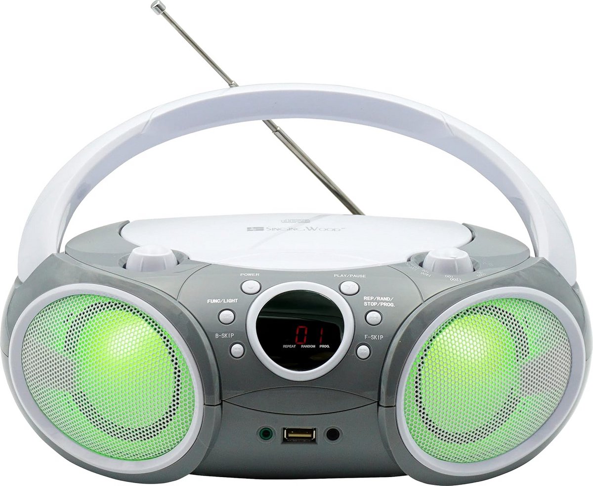 Draagbare CD Speler met Bluetooth, USB, AM/FM Radio en Koptelefoonaansluiting - Grijs