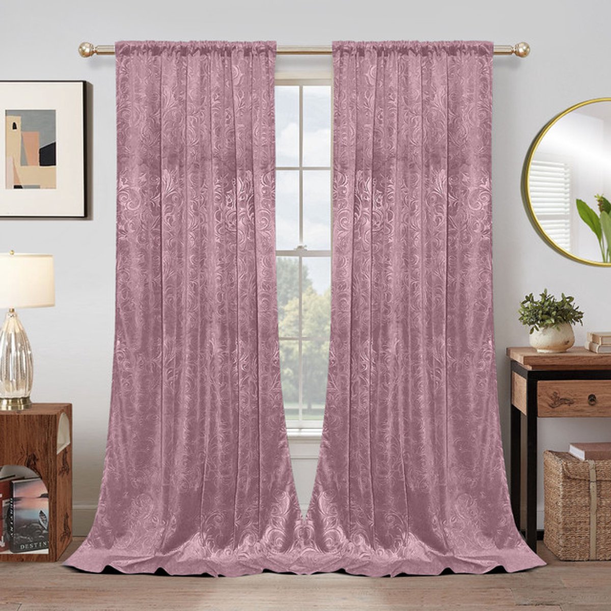 MUPOO Kant en Klaar Velours Gordijnen – Verduisterend, Warmte-Isolerend & Wasbaar – Kreukherstellend en Kleurvast – Dikke 2-Delige Set Voor Woonkamer en Slaapkamer – Roze 132×274 cm