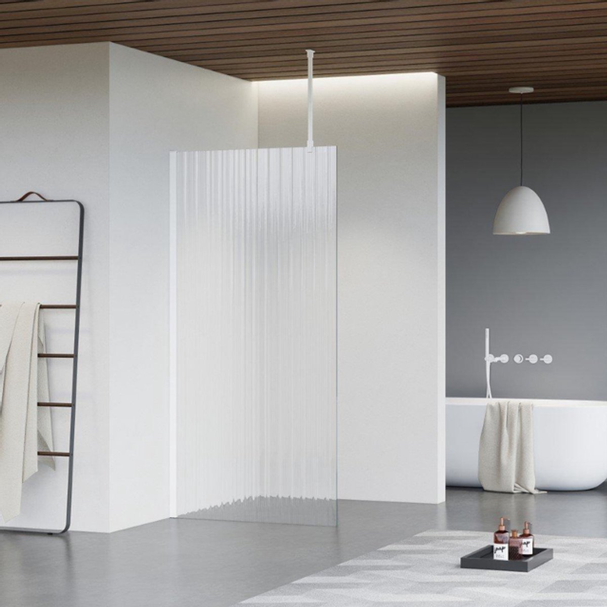 FugaFlow Eccelente Vetro inloopdouche - 180x200cm - ribbelglas - plafondarm - mat wit